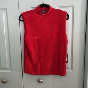 Amore Womens Red Tight-Knit Chenille Sleeveless Mock Neck Sweater Large